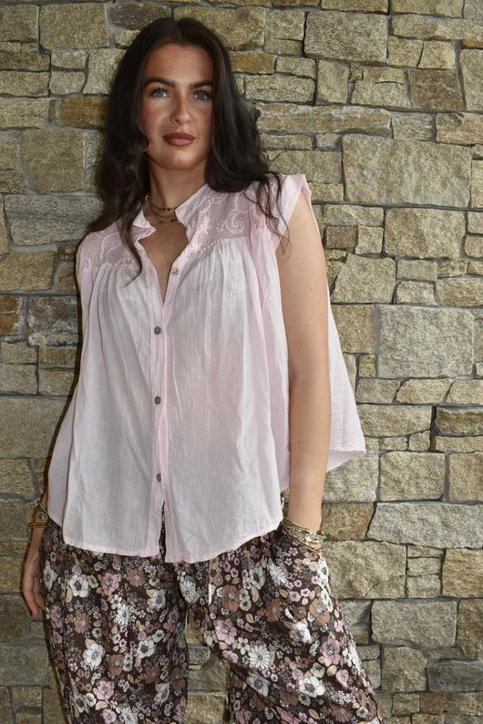 Elsie Pure Cotton Cap Sleeve Blouse Sugar